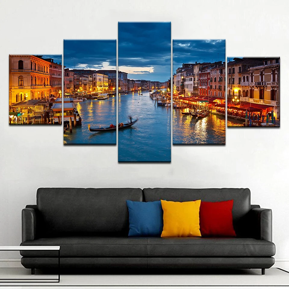 Настенная живопись картины холст печать модульный постер 5 панелей Венеция-город