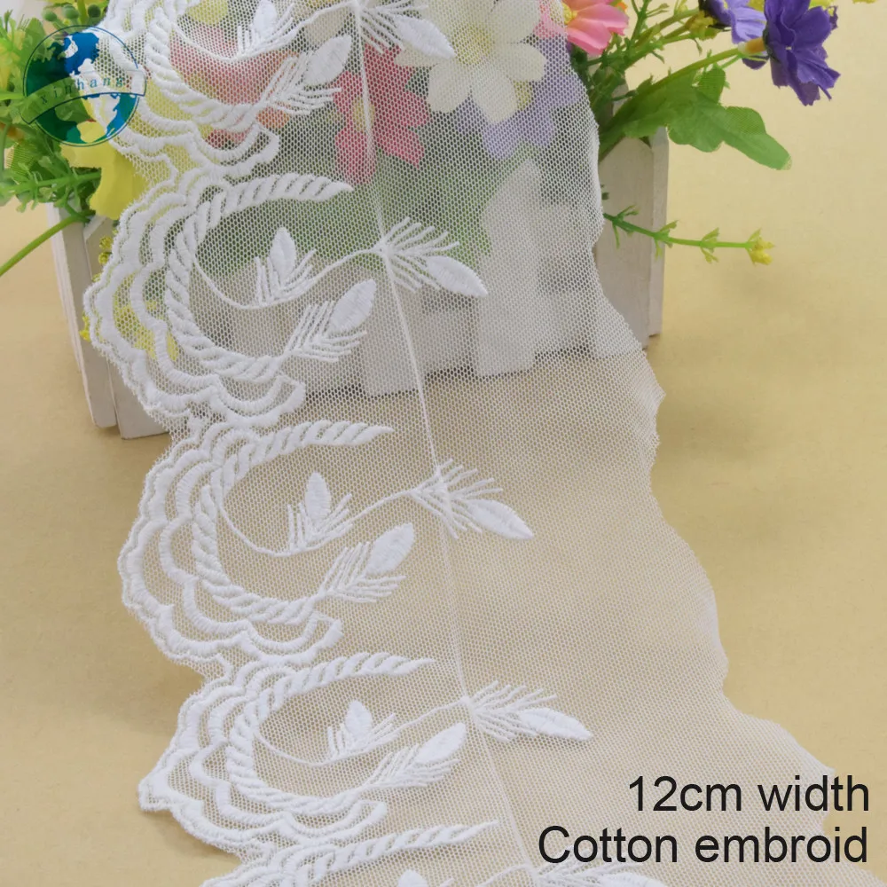 

10yards 12cm wide Cotton embroid lace sewing ribbon guipure trim wedding lace DIY Garment Accessories french doll lace#3954