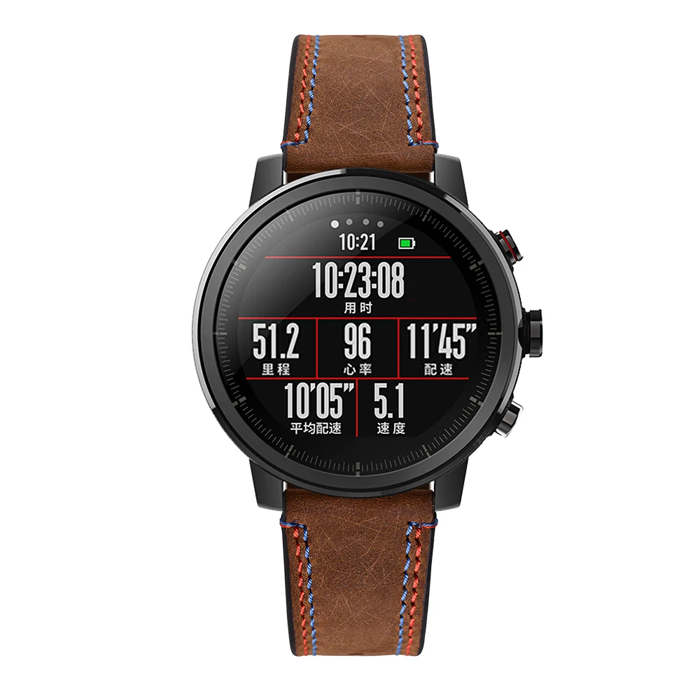 22 мм кожаный ремешок с двойной линией запястья crazy horse для Xiaomi Huami Amazfit Pace часов Stratos