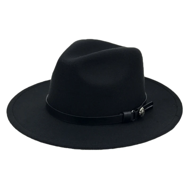 Black Vintage Fedora Зимние шерстяные Панамы, шляпы для мужчин, одноцветные, с широкими полями, с поясом, войлочные шапки, женские винтажные джазовые шляпы, винтажные шляпы Трилби, церковные YY18007 - Цвет: Black Vintage Fedora