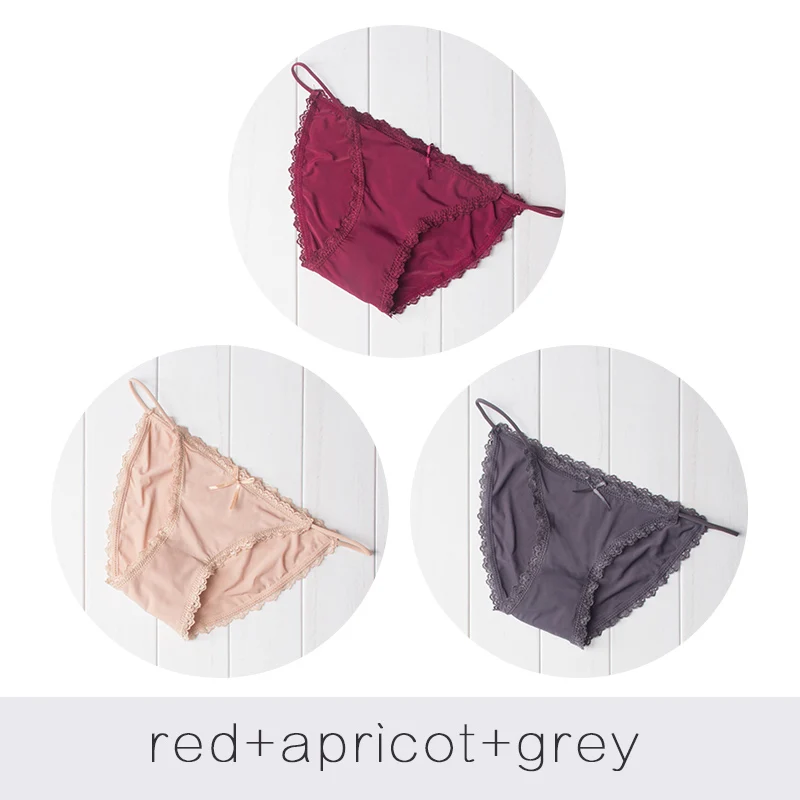 Red Apricot Grey Сексуальное бикини, стринги, нижнее белье, женские трусики, бесшовные кружевные дышащие трусики, нижнее белье, трусы для девушек - Цвет: Red Apricot Grey