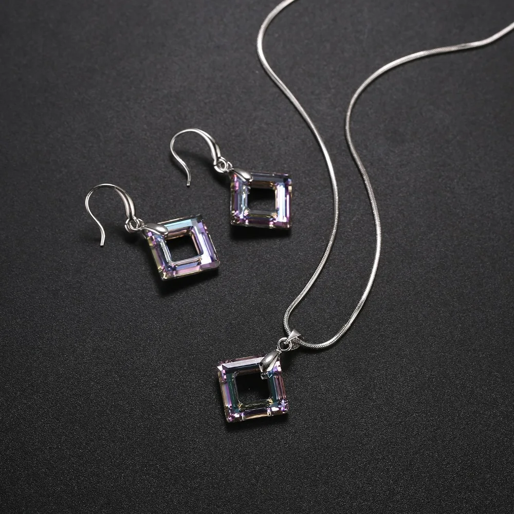 BAFFIN квадратное кольцо, камни, ювелирные наборы, подлинные кристаллы от Swarovski, серебряный цвет, кулон, ожерелье, висячие серьги для женщин