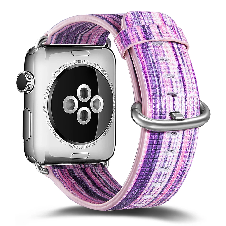 National style/окрашенный кожаный ремешок для наручных часов Apple Watch 44 мм 40 мм длина браслета с цветным рисунком наручные часы-браслет для наручных часов iwatch, 5 4 42 38 мм