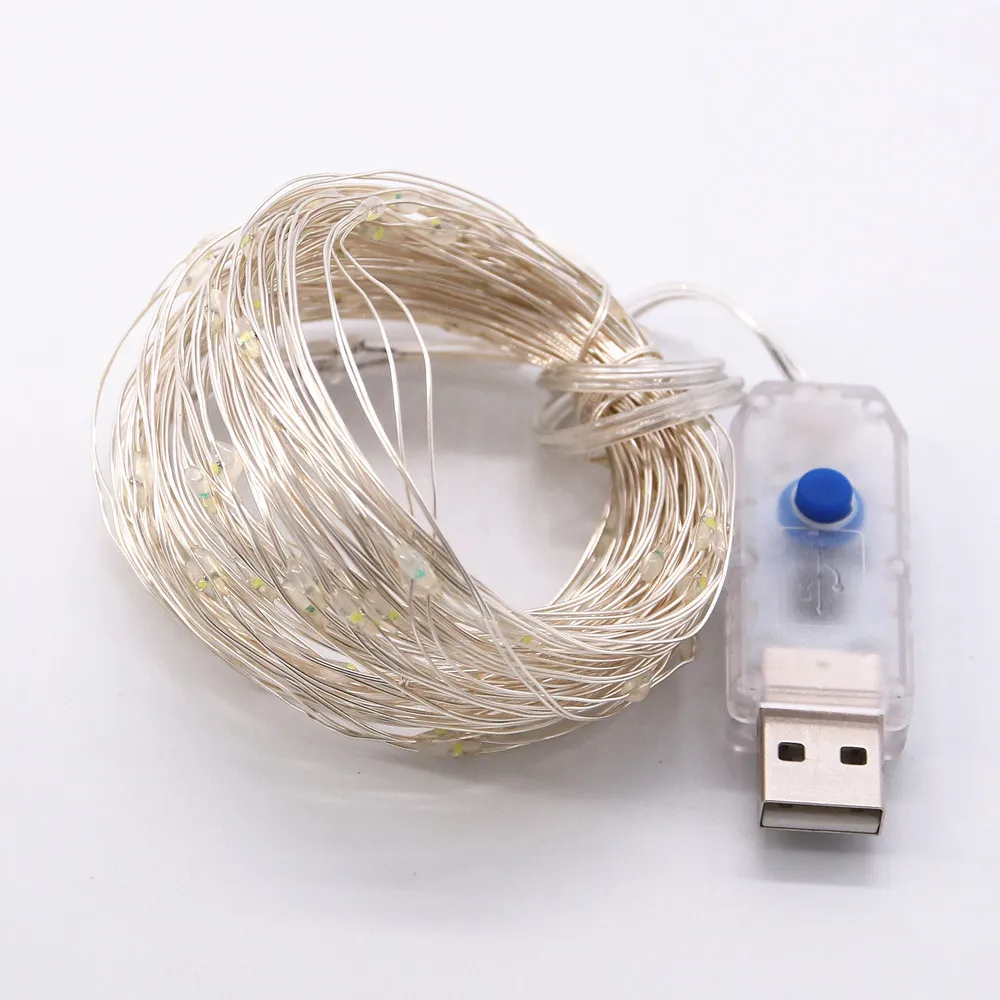 33 ФУТА 10 м 100 светодиодный s 5 в струнный Свет USB 8 функция Серебристая проволока