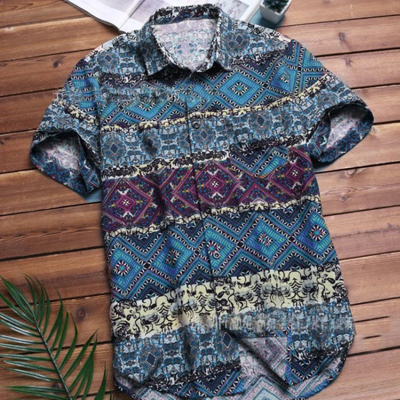 

VROKINO 4XL 5XL 6XL Men's Casual Hawaiian Beach Shirt 2020 New Summer Fashion Man Print Large Size Short Sleeve Shirt