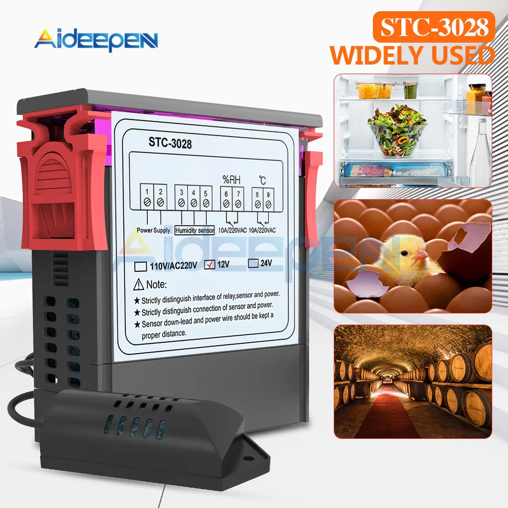 AC 110V 220V 12V 24V двойной цифровой регулятор температуры и влажности SHT2000 STC-3028 термостат гигрометр