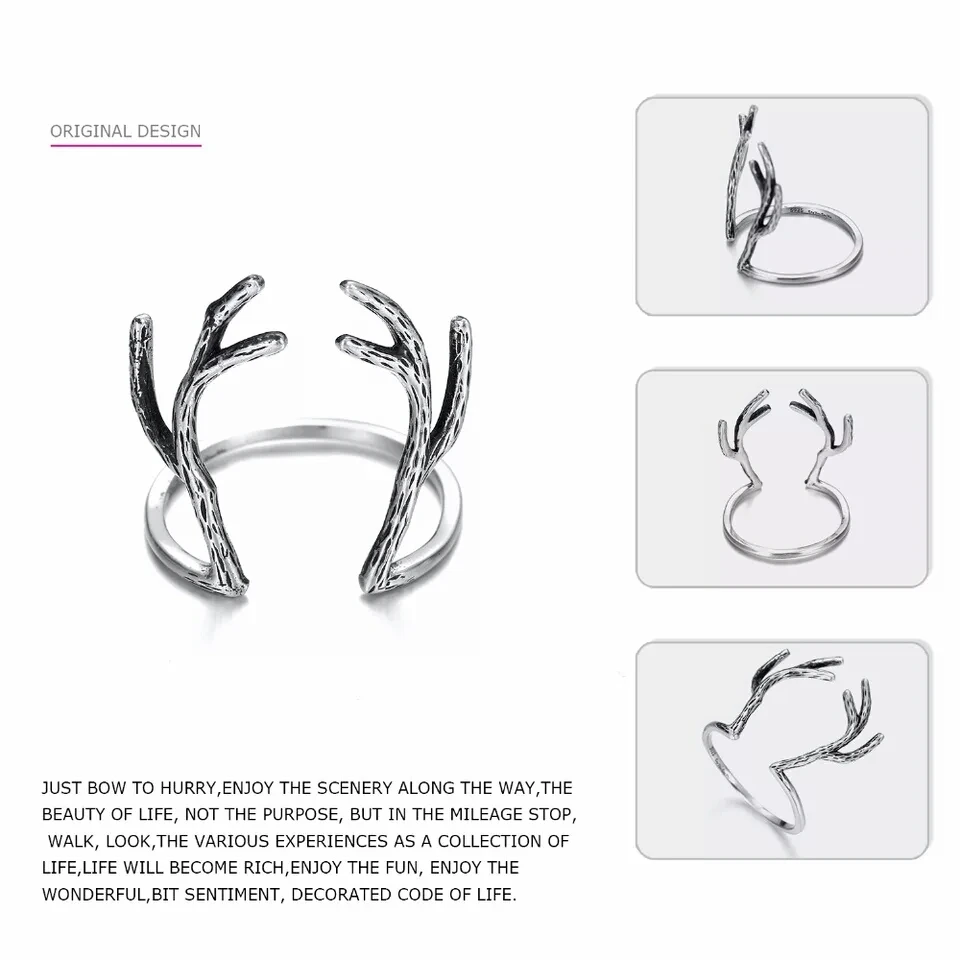 925 Sterling Silver Deer Antler Rings Authentic 100% Unisex Open 2018 Fine Jewelry Best Gift Wholesale | Украшения и аксессуары