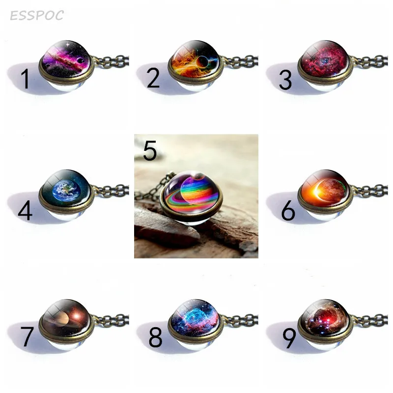 

New Nebula Galaxy Double Sided Pendant Necklace Universe Planet Jewelry Glass Art Picture Handmade Statement Necklace Gifts