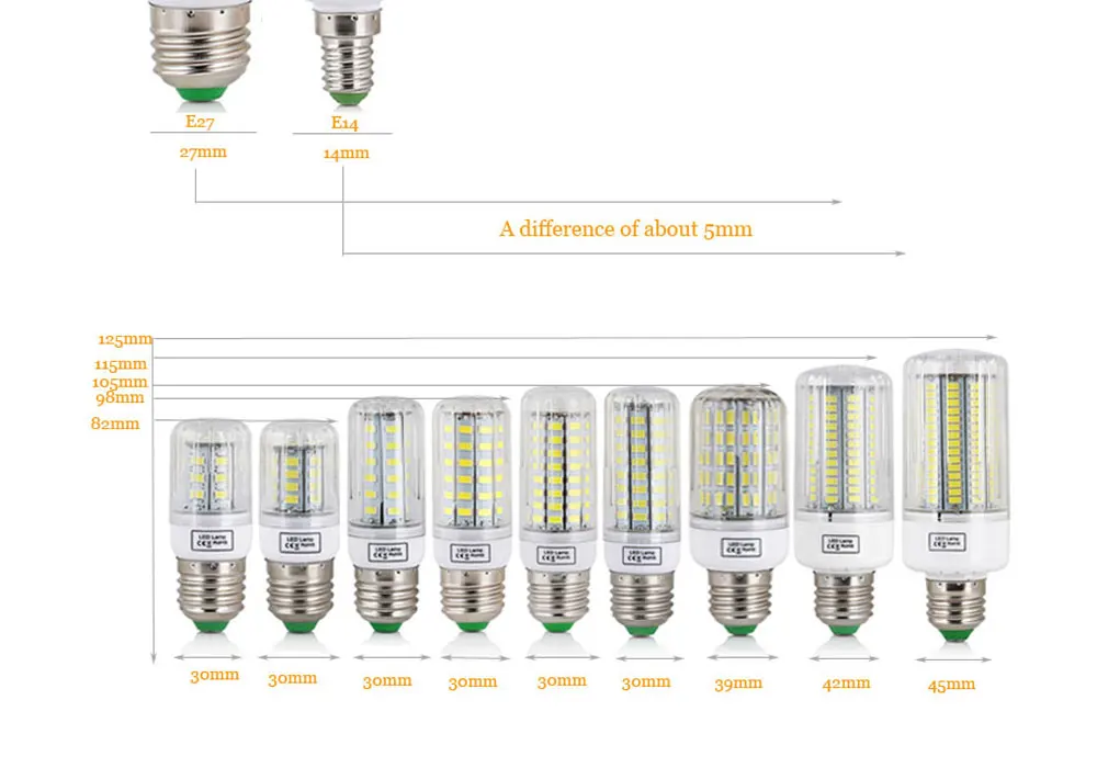 Светодиодная лампа E27 E14 SMD 5730 24 30 42 64 80 89 165 светодиодов лампада кукурузная люстра