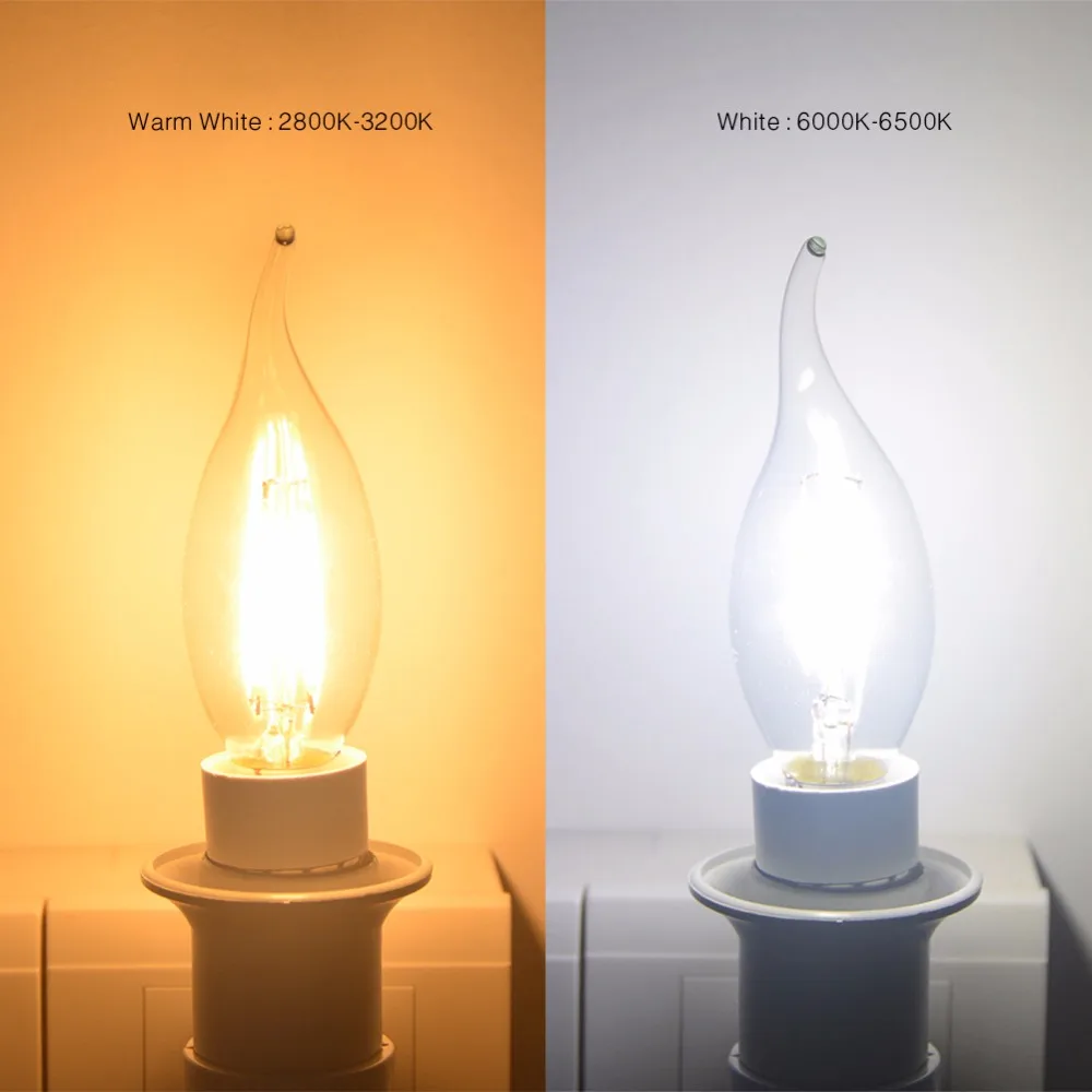6 шт./лот E14 Светодиодный светильник в форме свечи W 4W 6W 110V 220V Edison накаливания