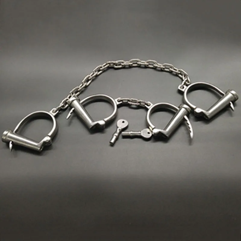 Adjustable Hand Ankle Cuffs Adult Sex Game Bondage Restraints Stainless Steel Metal Handcuffs Leg Irons Slave BDSM Torture Tools | Красота и