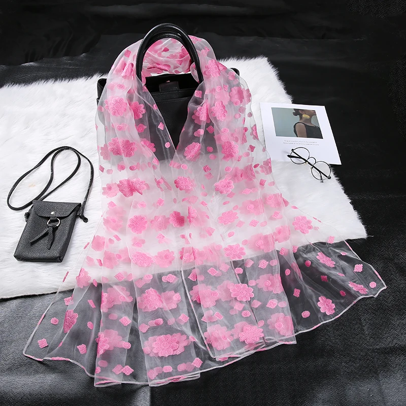 90-180cm pink Шелковый шарф женский летний легкий шарф из органзы S9076 - Цвет: 90-180cm pink