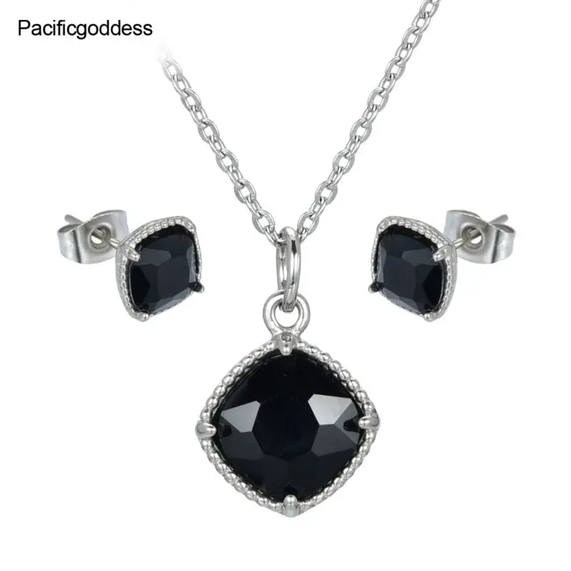 Серьги и ожерелье с кулоном черного цвета набор украшений для свадьбы лучший