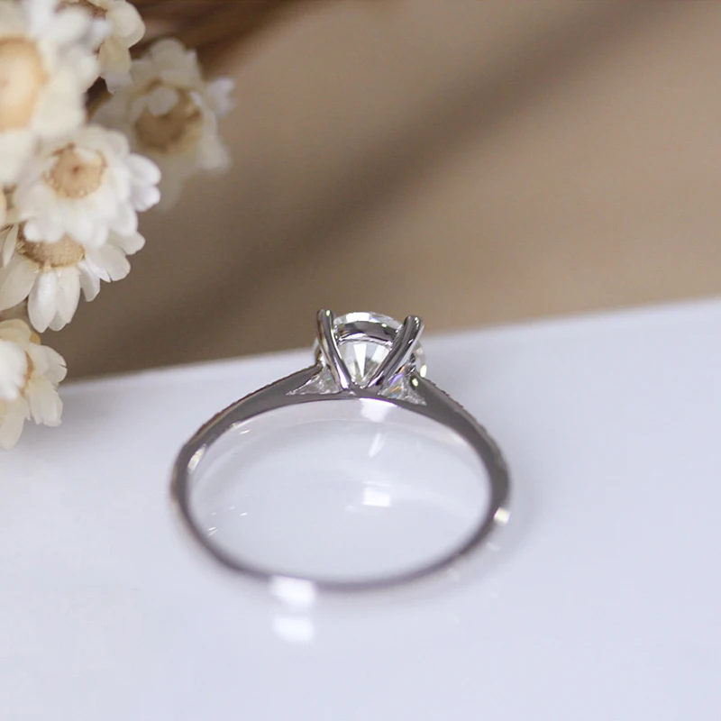 

Dupuy 14K White Gold Ring Round 7mm1.2ct Ring Band 0.15ct Diamond Wedding Jewelry Bride Ring Diamantring Forever Classic D180072