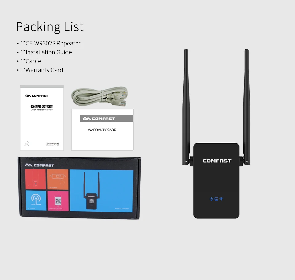 

Comfast 300Mbps Wireless WiFi Repeater Signal Amplifier 2*5dbi Antenna Wireless Access Point AP Wi Fi Range Extend Router