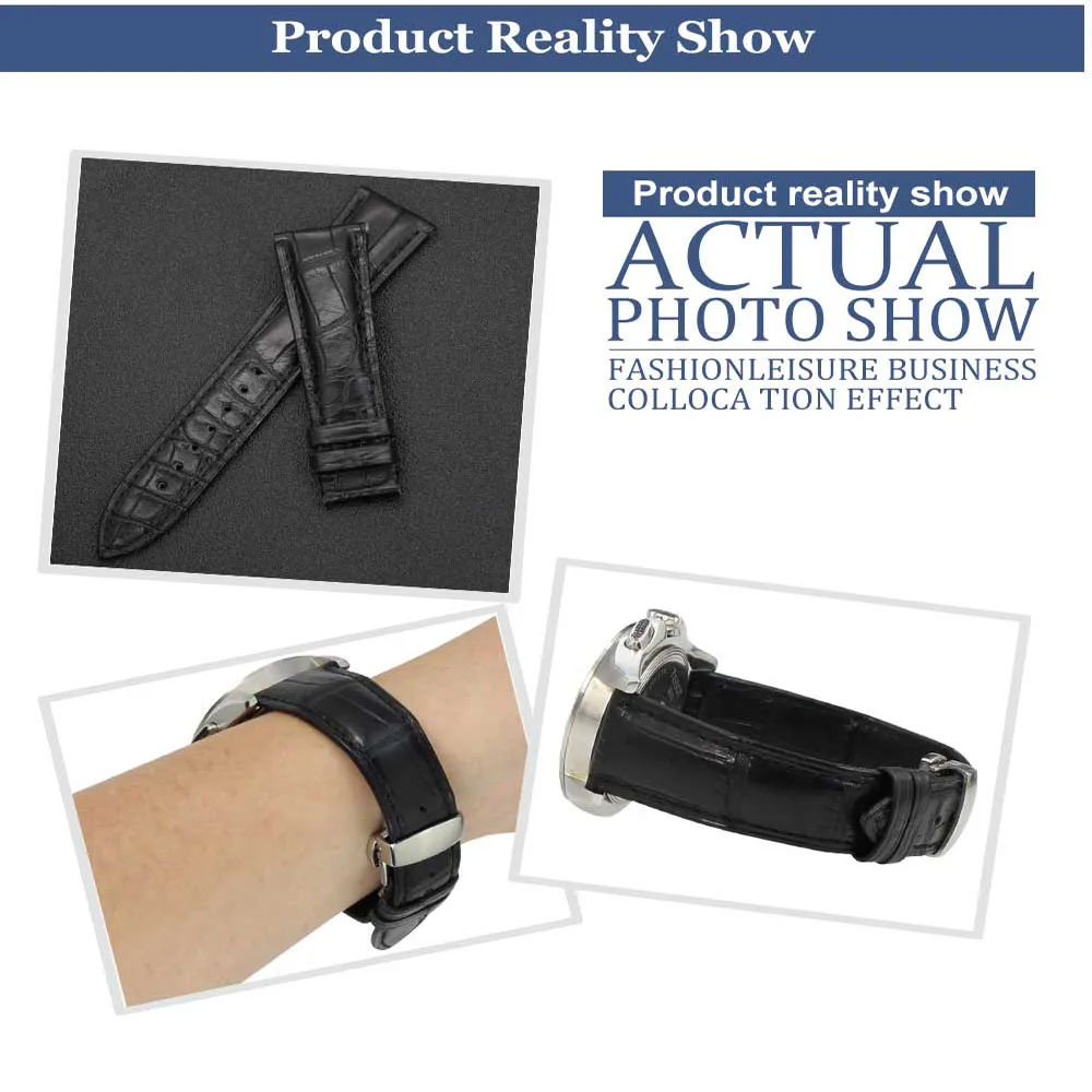 ZLIMSN Double Luxury Crocodile Leather Watch Black Bands Men's Women Strap Suitable for Panerai 14mm-24mm Alligator Watchband