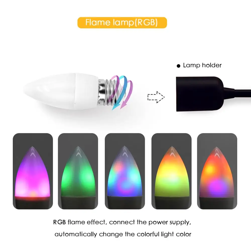 Светодиодный светильник в форме свечи RGB 3 Вт E12 E14 E27 огнеупорный с эффектом