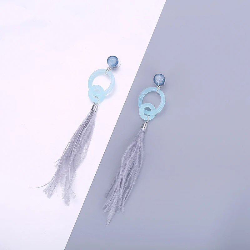 HUISTORY Acrylic Earrings Fashion Jewelry Vintage Statement Blue Feather Women For Party Gift | Украшения и аксессуары