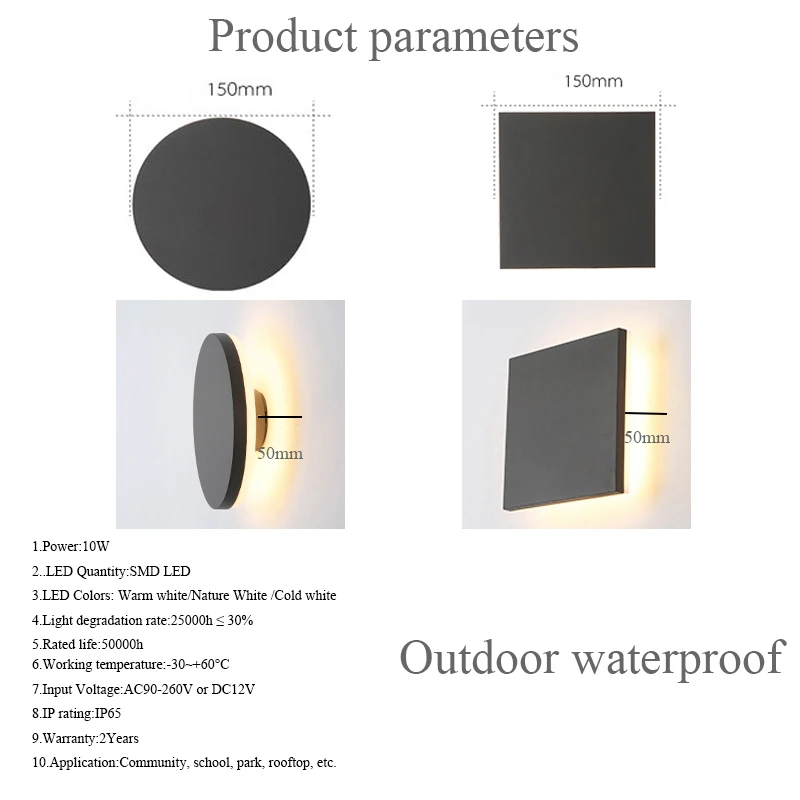 10W Outdoor Waterproof Modern LED Wall Lamps IP65 Aluminum Porch Lights | Освещение