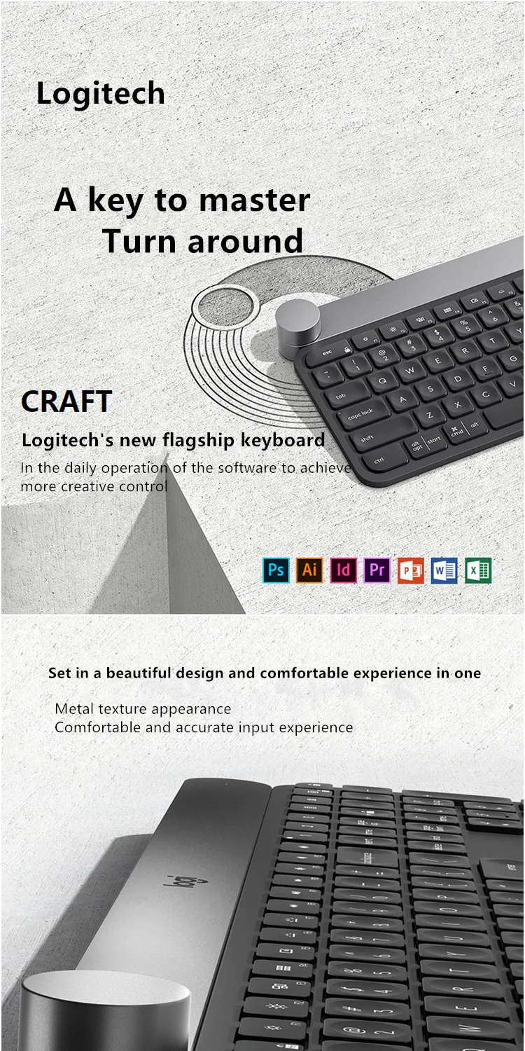 Беспроводная клавиатура logitech Craft-темно-серая интеллектуальная ручка управления Bluetooth Улучшенный двойной режим подключения нескольких устройств Co