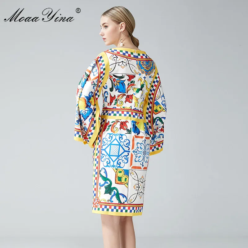 MoaaYina High Quality 2018 Fashion Summer Women Dress Round Collar Batwing Sleeve Package hip Plaid Floral Print Vintage | Женская