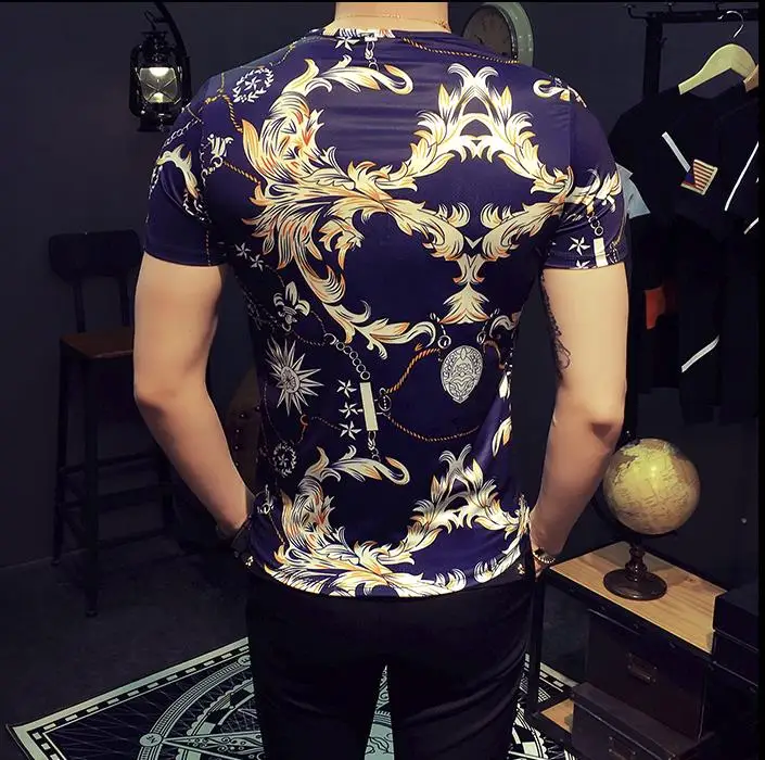 Luxury Men's Summer Rayon Silk T Shirt Fashion Floral Print Slim T-Shirts Short Sleeve O-Neck Tee Soft Thin Shirts For Men | Мужская