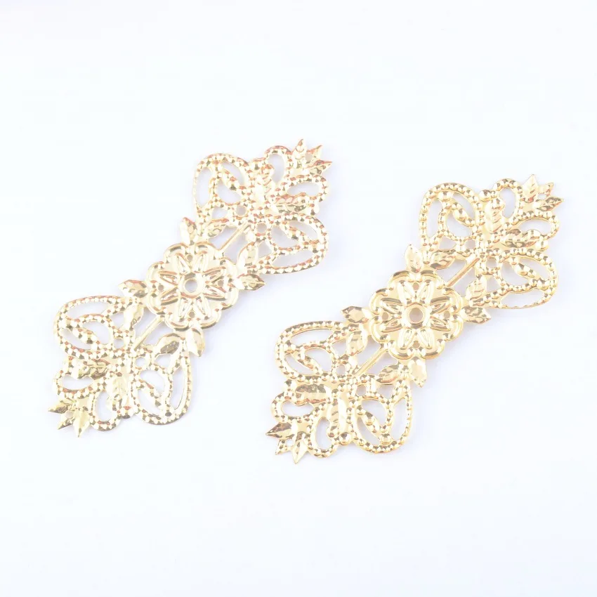 

Free shipping-30Pcs Gold Plated Filigree Flower Wraps Connectors Metal Crafts Gift Decoration DIY Findings 7.4x3.1cm