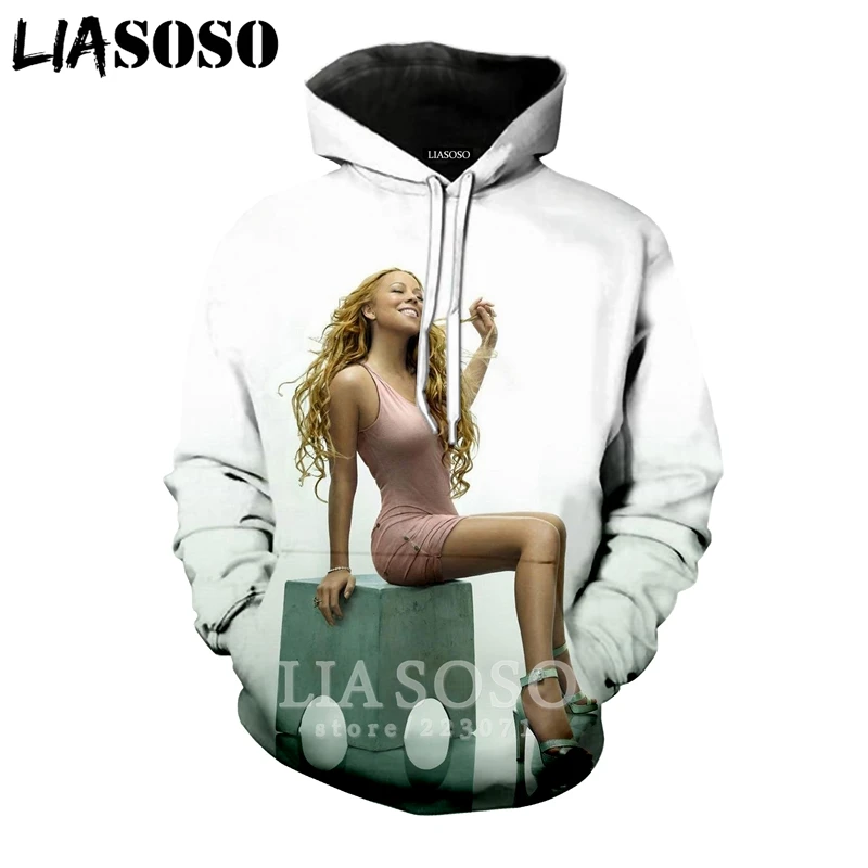 LIASOSO 2019 Winter New Fashion Men Women 3D Print Singer Mariah Carey Hoodie Unisex Long Sleeve Top Sweatshirt Pullover A177-05 | Мужская