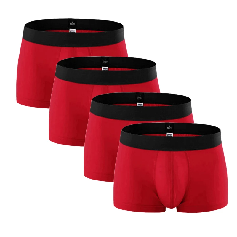 Red Colors 4pcs 4 шт./лот, Брендовые мужские трусы, дышащие мужские боксеры, хлопковое нижнее белье, u-образный выпуклый мешочек, сексуальные трусы, домашняя одежда, шорты, L, XL, XXL, XXXL - Цвет: Red Colors 4pcs