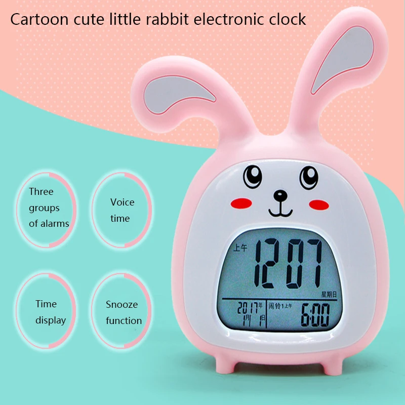 Новые светодиодные Детские умные Мультяшные будильники с милым Кроликом