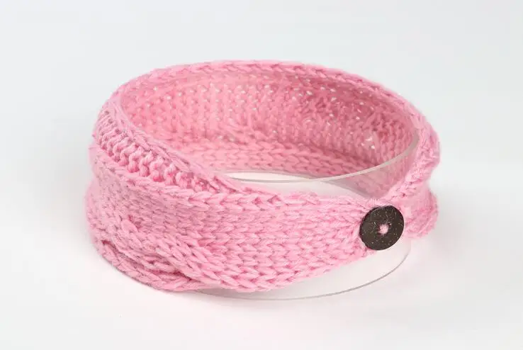 Pink SLLIOOUS, для новорожденных детей, для девочек, тюрбан, с ушками, зимняя, теплая, на пуговицах, повязка на голову, вязаная крючком, с узлом, повязка на голову, аксессуары для волос - Цвет: Pink