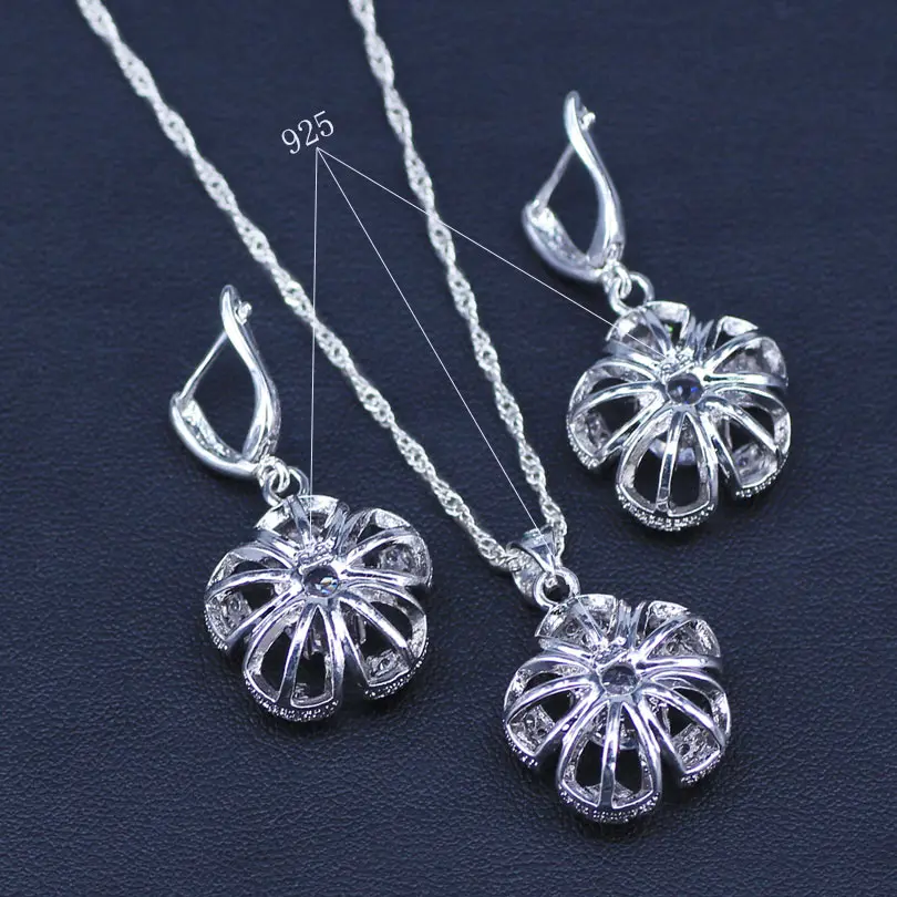 3D Цветочный дизайн женский белый циркон серебряный цвет ювелирный набор