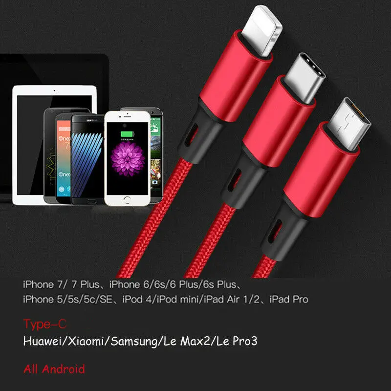 3 в 1 Зарядное устройство USB Multi зарядный кабель типа C все микро-usb для устройств на