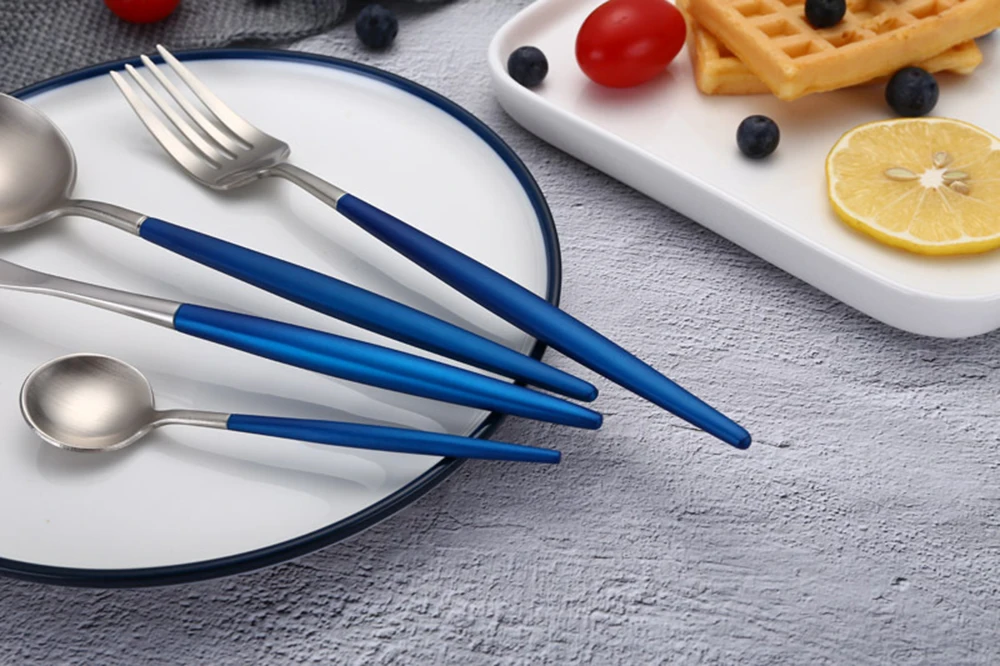 Женская 4 шт./компл. голубая и серебряная Φ 304 западные столовые приборы из