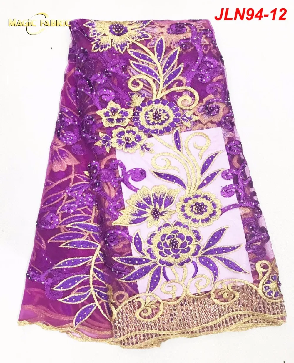 

Latest Noble Dubai Lace Fabric With Beads 2017 Heavy Embroidered Nigerian French Tulle Lace Fabric For Wedding JLN94