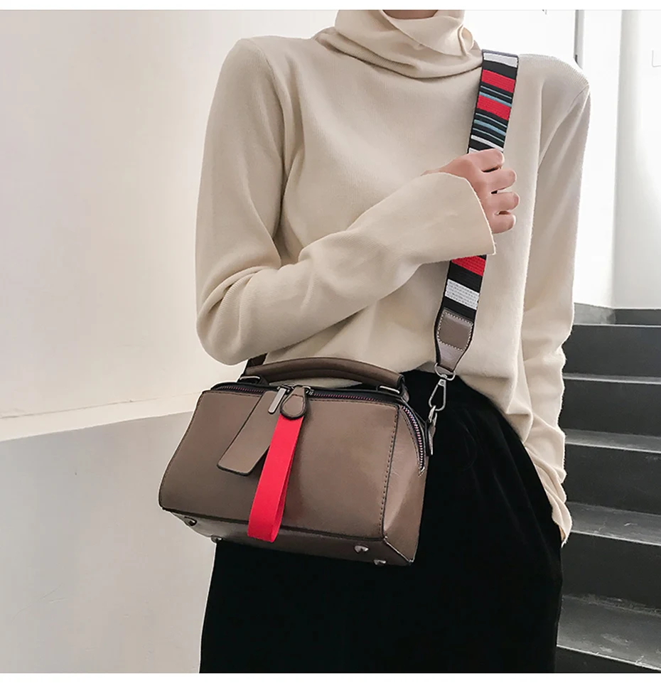 Bolsa Mujer сумки для женщин модные сумки двойная молния женские сумки почтальон Красочные Широкие ремешки Лоскутные сумки-тоут