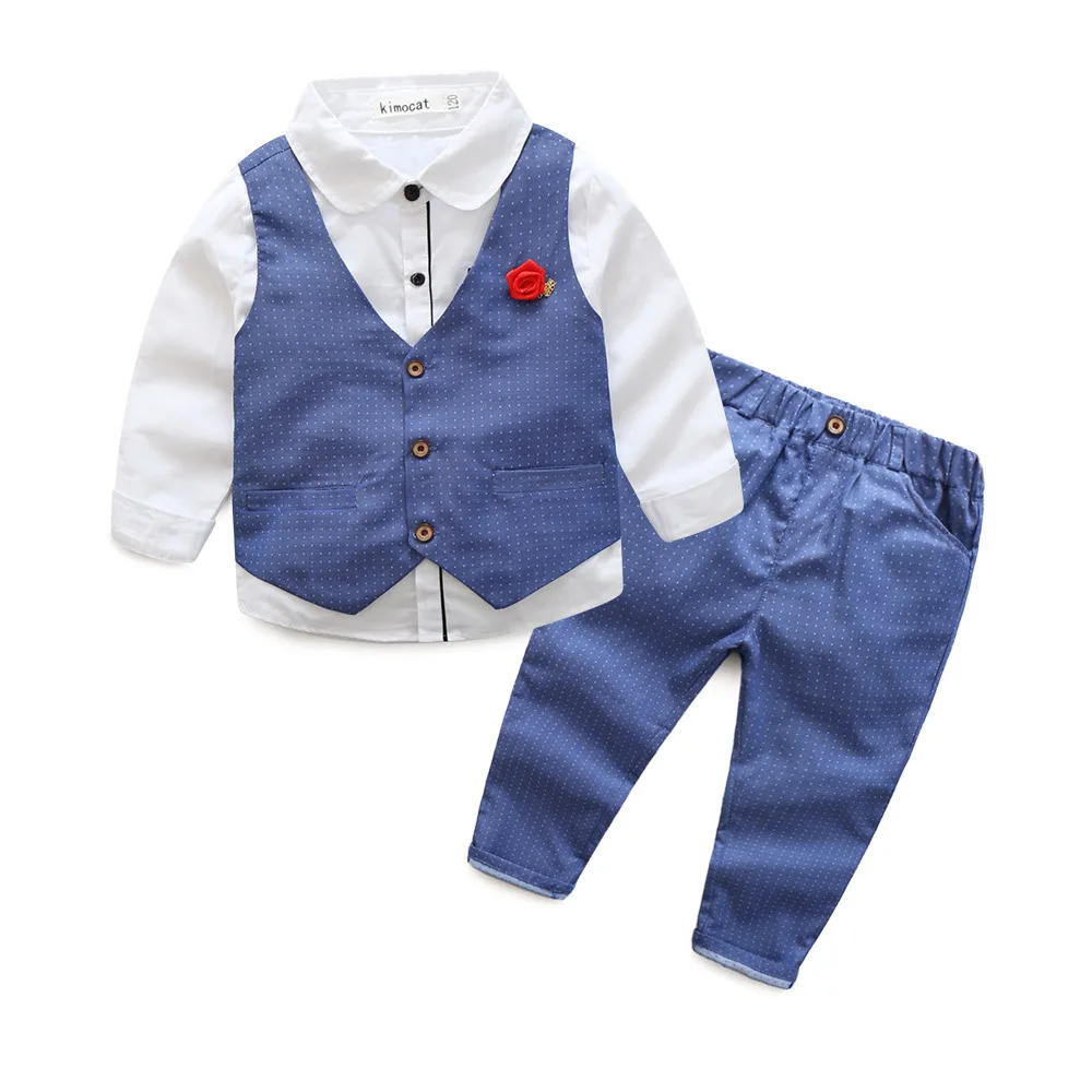Boys Formal Clothing Sets 2018 Autumn Shirt+Waistcoat+Pants 3 Pieces Baby Wedding Clothes Kids Boy Gentleman Leisure Suit | Детская