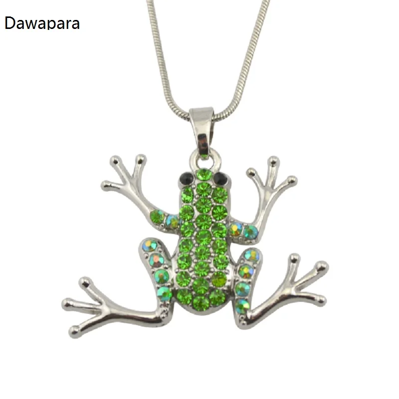 Серебряное родиевое зеленое Кристальное ожерелье лягушка цепочка под змею