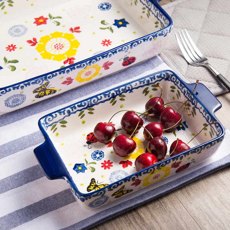 Прямоугольная бинауральная керамическая чаша поднос для сыра запеченного риса