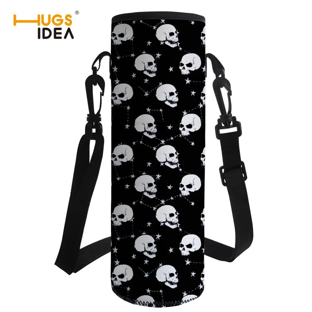 

Black Sugar Skull Print Water Bottle Sleeve Insulated Neoprene Carrier Bottle Sleeve for 1000ml Water Bottle with Shoulder Strap