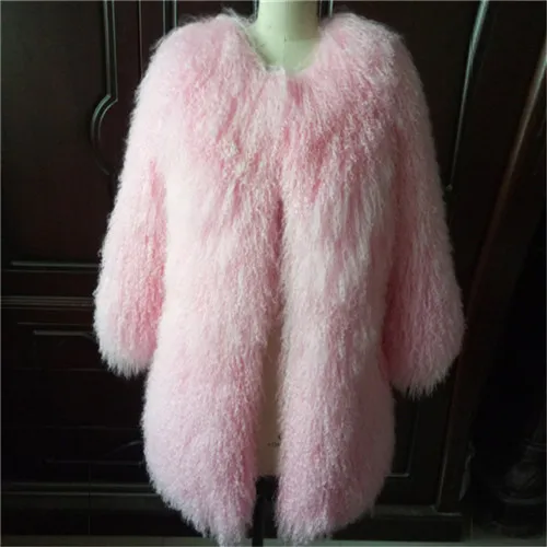 Light Pink Милан Роскошные Дизайн Wholeskin ягненка Мех Пальто и пуховики Для женщин натуральная ягненка Мех куртка зима теплая овец Мех длинные пальто женское пальто - Цвет: Light Pink