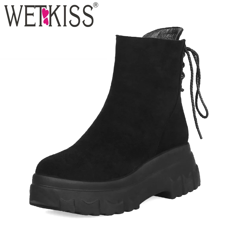 WETKISS/модные повседневные женские ботильоны с перекрестной шнуровкой обувь