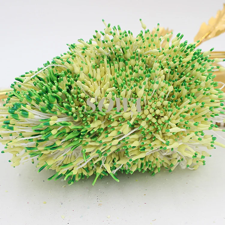 

Free Shipping Wholesale 800pcs/Lot 1mm LIght Green And Yellow Colors Double Heads Flower Pistil Stamen For Cake Decoration DIY