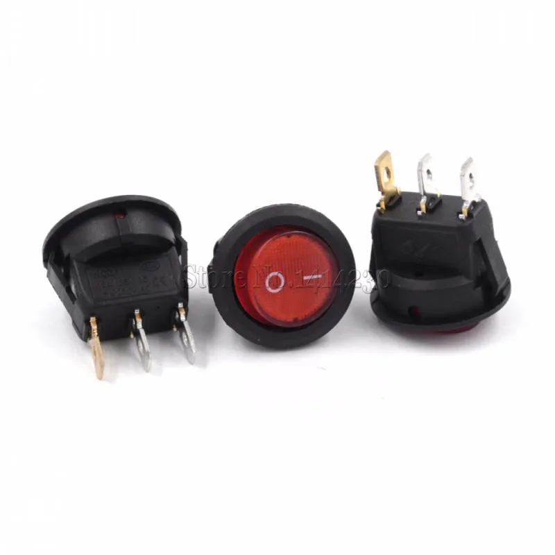 

10PCS 23mm Diameter Red Light 3 PINS ON-OFF SPST Round Rocker Switch 6A/250V 10A/125V AC