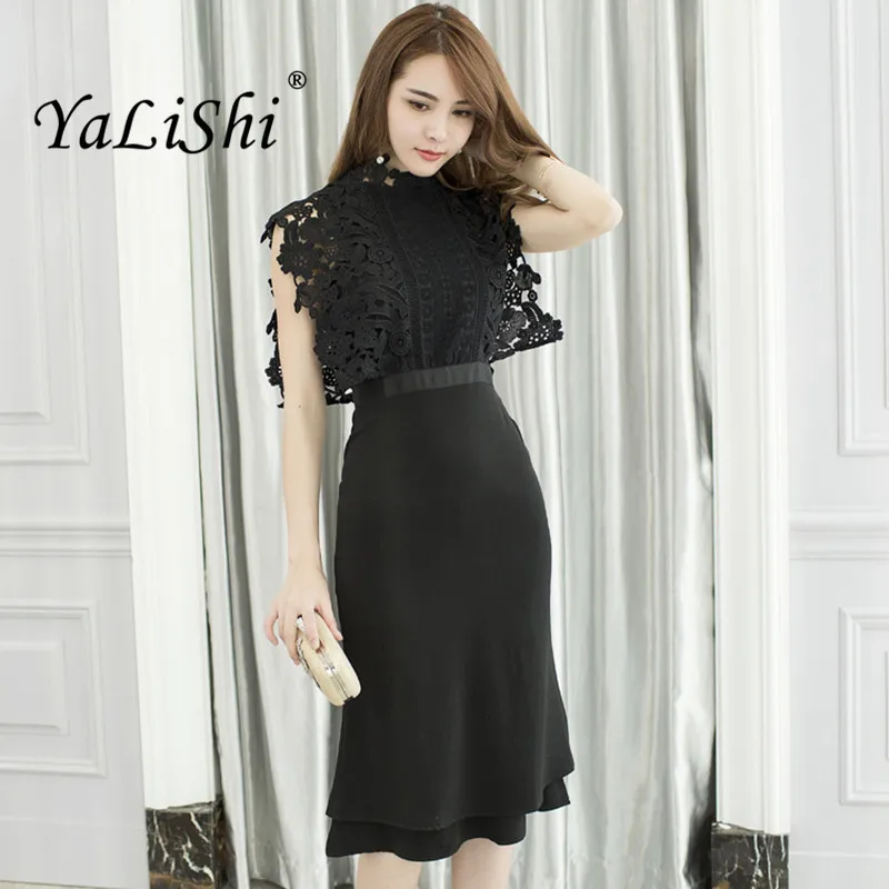 

2020 Summer Womens High Quality Dress Sleeveless Office Bandage Sexy Party Dress Vintage Bodycon Vestidos Black Lace Dresse