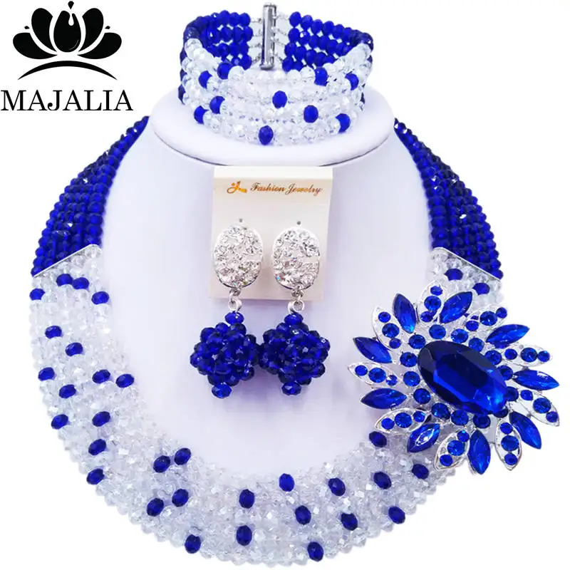 

Majalia Romantic African Jewelery Set Clear ab royal blue Crystal Beads Bride Jewelry Nigerian Wedding Jewelry Sets 5CC004