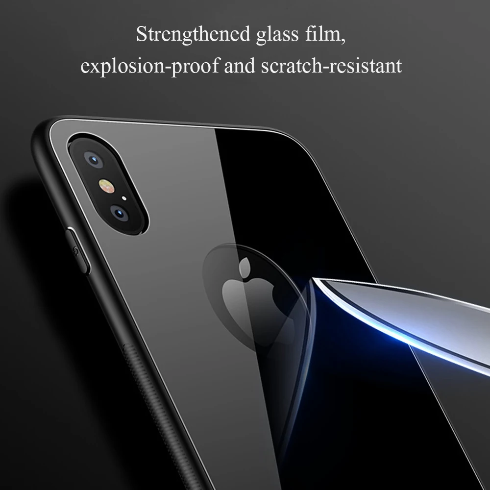 Для iphone Xs Max Xr X Чехол глянцевый закаленное стекло задняя крышка мягкая