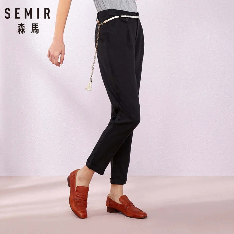 Женские повседневные льняные шаровары SEMIR черные с металлическим поясом