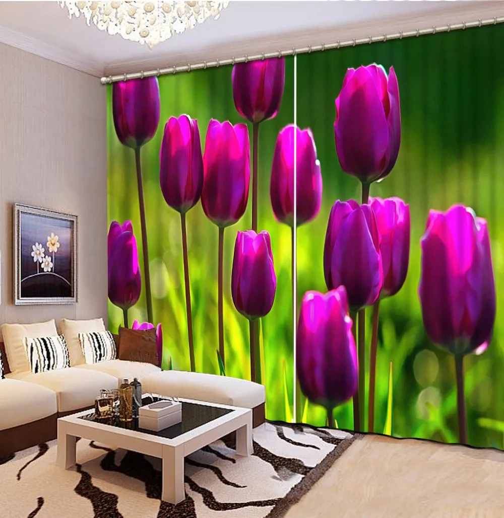 

Customized size Luxury Blackout 3D Window Curtains For Living Room purple flower curtains