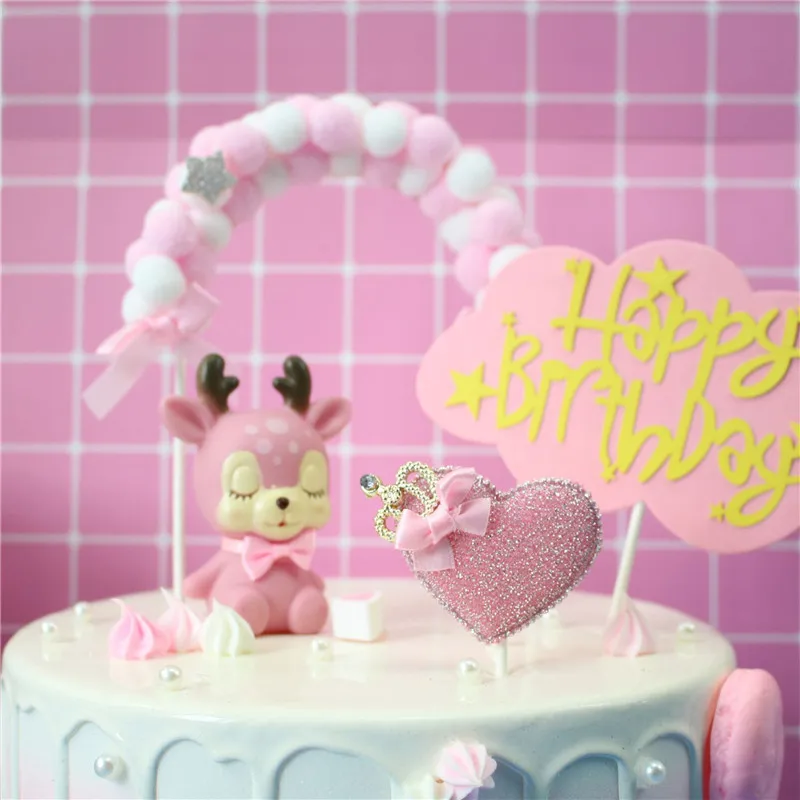 1 шт. горячая Распродажа розовый синий мягкий помпон облачный торт Topper детский